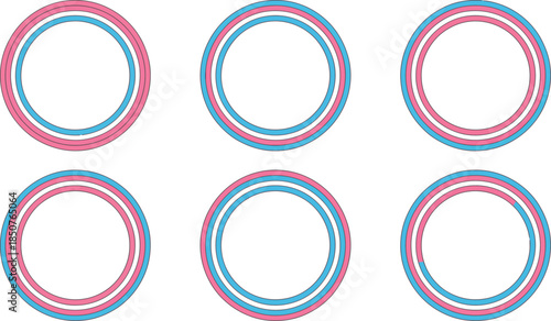 Collection of six transgender flag colored rings on a transparent background for pride and identity themes