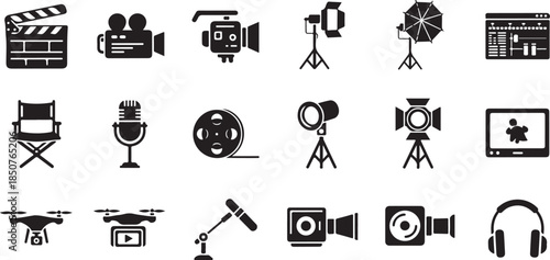 Movie production and video filming equipment icons