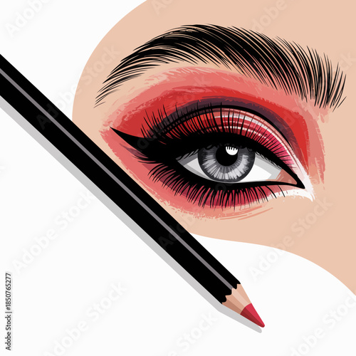 This striking image features a beautifully styled eye makeup design, highlighting a bold look with vibrant colors and a polished appearance using a makeup pencil.