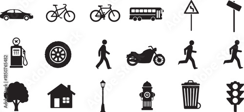 Collection of transportation and city icons