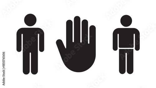 Social Distancing Icons in Simple Flat Design with Black Color on White Background for Public Health Awareness