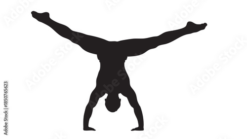 Silhouette of a person performing a handstand on transparent background