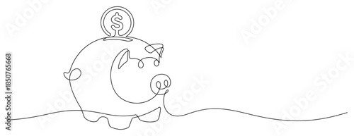 piggy coin bank one line drawing continuous minimalism