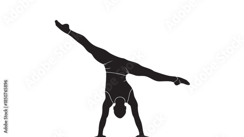 Silhouette of a woman performing a handstand with one leg extended sideways