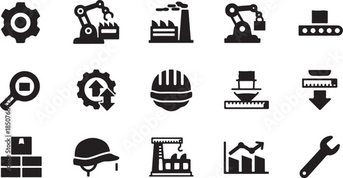 Industrial production and factory icons set