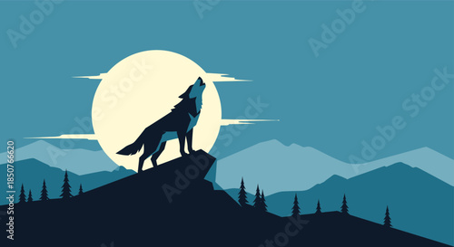 Wolf howling at moon