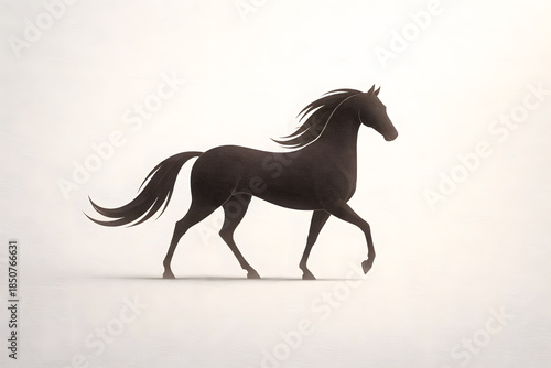 Elegant horse silhouette walking on minimal light background, symbolizing freedom, strength and grace