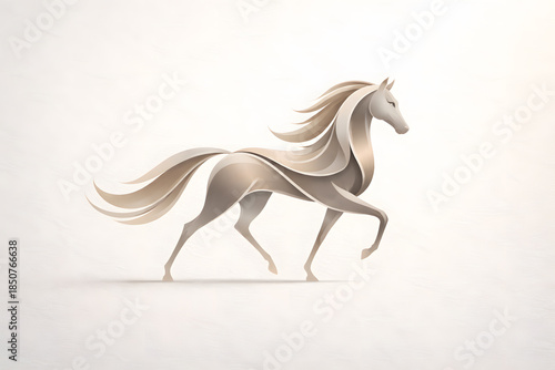 Elegant abstract horse illustration in soft neutral tones, symbolizing grace, freedom and movement on a minimal background