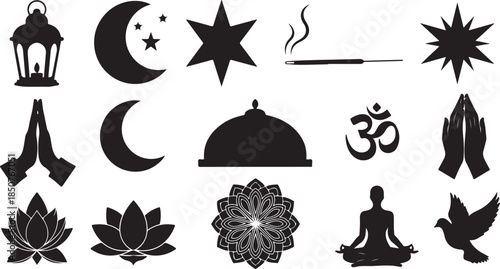 Spiritual and religious black silhouette icons
