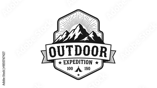 Outdoor Expedition Mountain Logo Emblem Design.