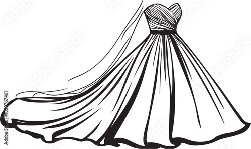 Elegant vector illustration of a vintage bride and groom in fashion clothing, featuring silhouettes of a lady in a wedding gown and a man with an umbrella for a bridal celebration art sketch