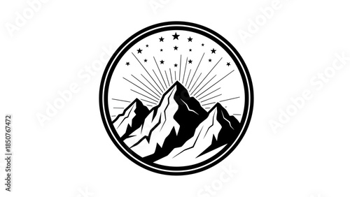 Stylized Mountain Peaks Under a Starry Sky Emblem.