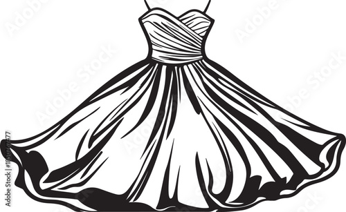 Vector silhouette of an elegant bride in a beautiful wedding gown and veil, depicting a dancing princess in a stylish hand-drawn sketch illustration of bridal fashion and beauty