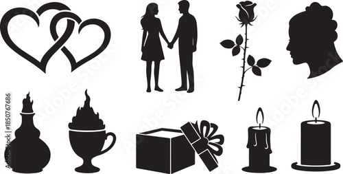 Black silhouette icons for romance