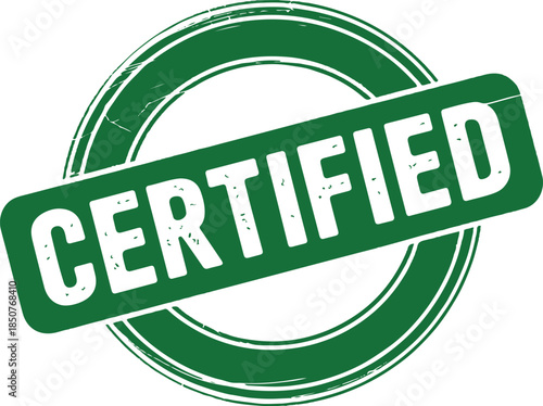Green certified stamp with grunge texture for quality assurance