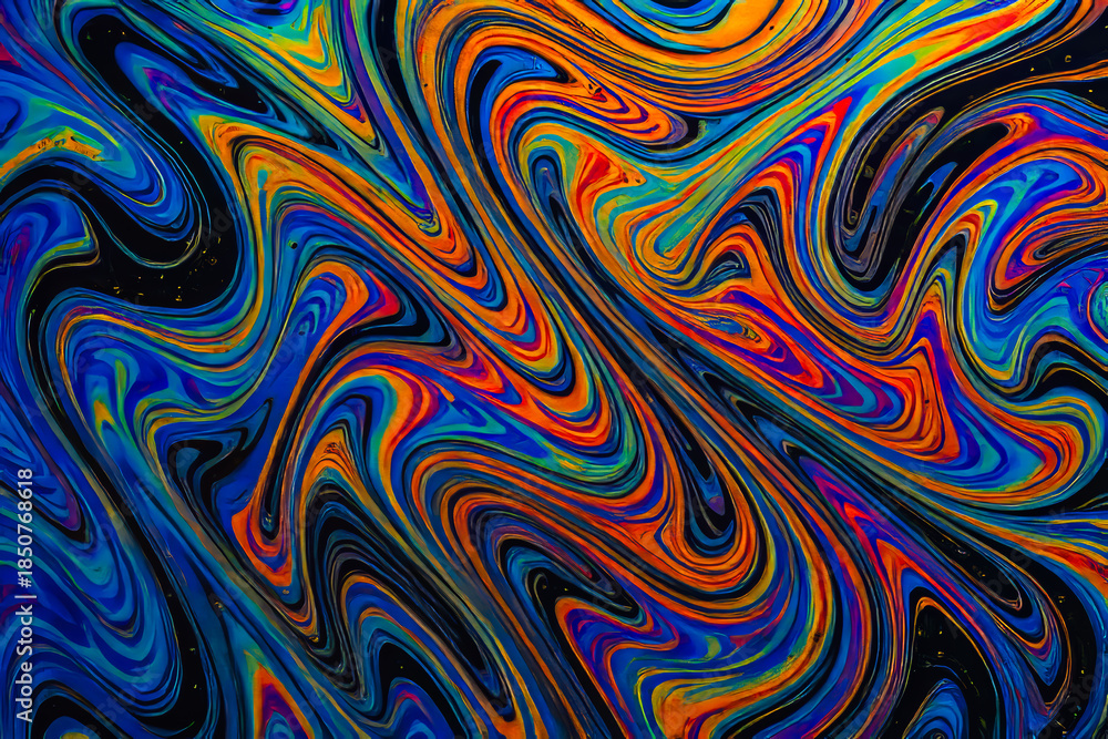 Obraz premium Vibrant rainbow oil spill background with liquid ripples and neon reflections