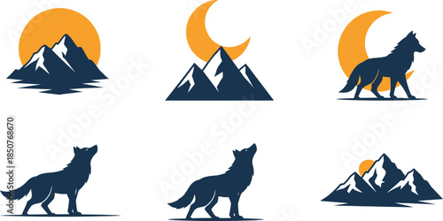 Wolf and mountain logos