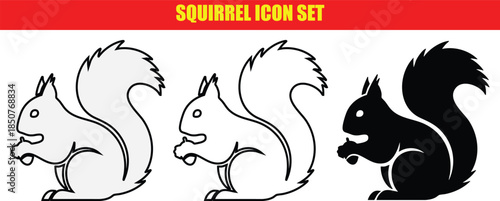 Squirrel icon set with black and white illustrations