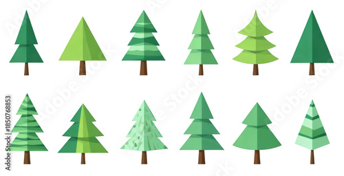 Simple tree and evergreen illustration set. graphic collection of green pine trees for forest or nature design