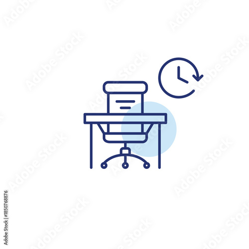 Work desk and clock. Daily routine, time tracking and work schedules. Pixel perfect, editable stroke vector icon