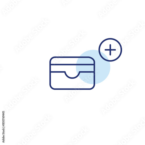 Payment method update, new card, refill and top up. Card wallet and plus. Pixel perfect, editable stroke vector icon