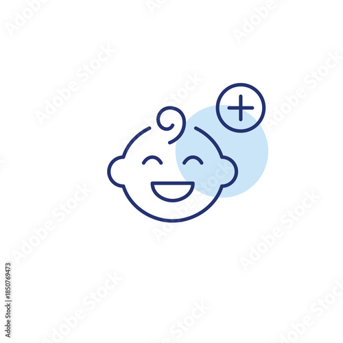 Smiling baby boy and plus. Family update, new childcare. Pixel perfect, editable stroke vector icon