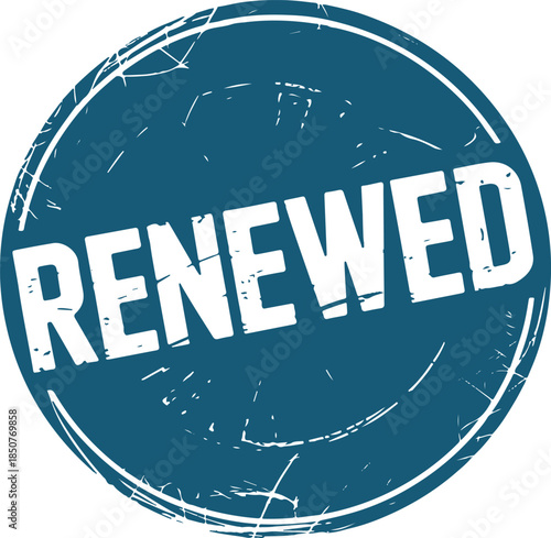 Renewed blue grunge rubber stamp on transparent background