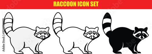 Raccoon icon set with three different styles for design use