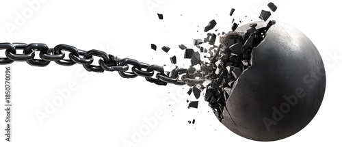 Demolition ball breaking through a structure.