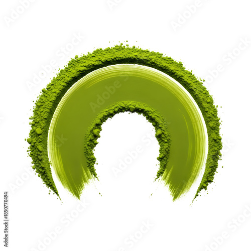 Vibrant matcha green tea powder and paste swirl artfully isolated on a stark black background for health concepts