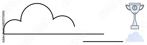 Cloud computing concept. Cloud shapes with a trophy success in virtual technology. Cloud computing s innovation, progress, and digital data management. Useful for technology, business growth, digital