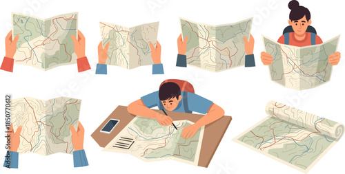 Young Person Planning Adventure with Maps and Compass in Modern Workspace