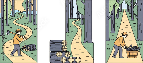 Man Logging Trees in Forest During Daytime in Natural Environment