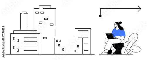 Remote work concept. Remote work integrating lifestyle, technology, and urban infrastructure. Remote work advancing flexibility and professional productivity. For business, technology, modern work