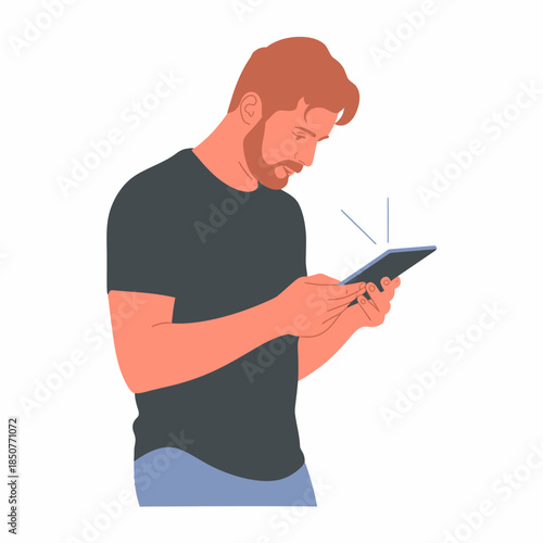 A concentrated man interacting with a tablet, illustrating how technology can capture our attention and the role of digital communication in modern life.
