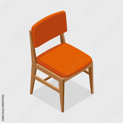 A contemporary wooden chair features a minimalist aesthetic, showcasing clean lines and a warm orange cushion, reflecting modern design principles in furniture elegance.