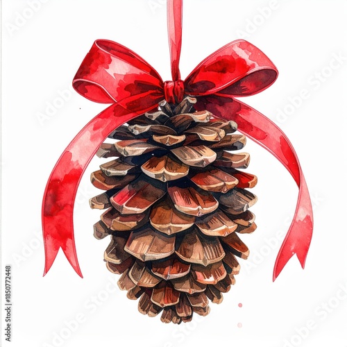 Festive Pine Cone with Red Bow