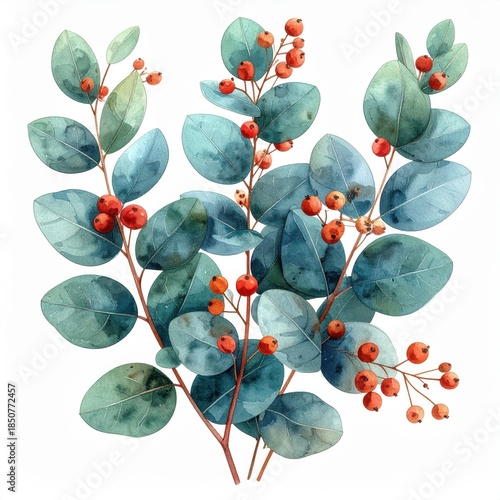 Eucalyptus Branches with Red Berries Artwork
