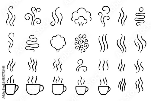 Coffee Steam Line Icons – Minimalist Hot Beverage Clipart Set.eps