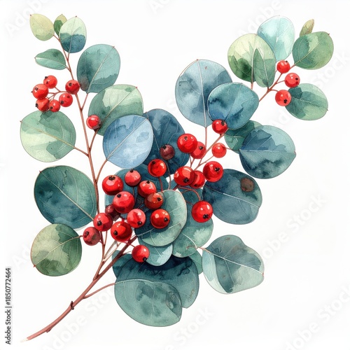 Vibrant Red Berries with Green Leaves