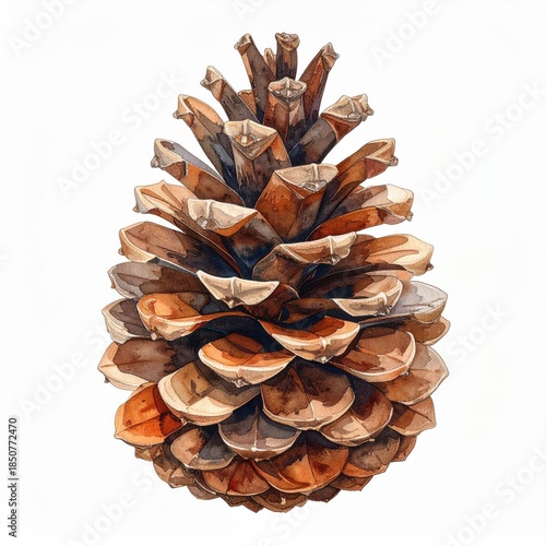 Detailed Pine Cone Watercolor Painting