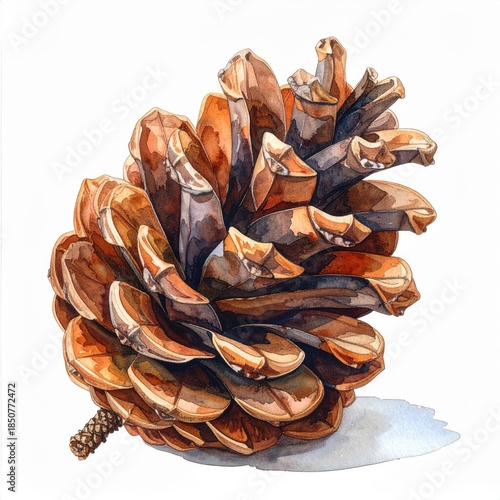 Realistic Pine Cone in Watercolor Style