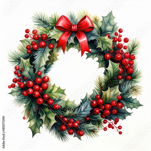 Festive Christmas Wreath with Red Berries