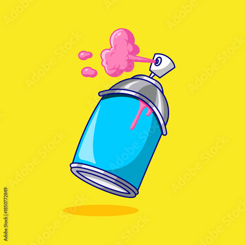 Vibrant Blue Spray Paint Can with Pink Splatter Vector Illustration Cartoon Design