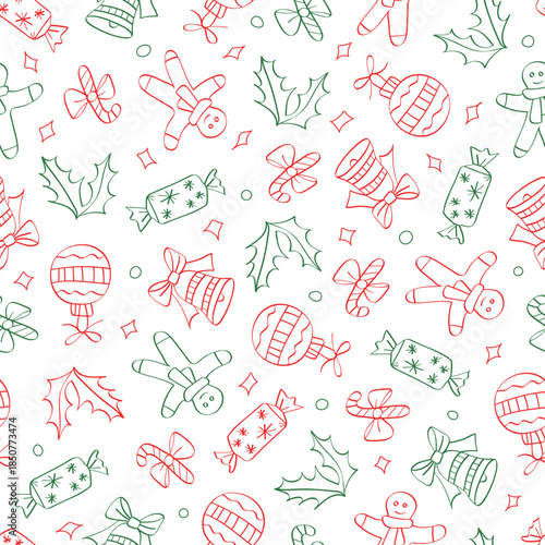 Seamless pattern. A composition of winter decor for the New Year and Christmas holidays.
