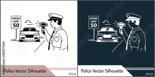 Police Officer Using Speed Radar Gun to Check Vehicle Speed Vector Illustration