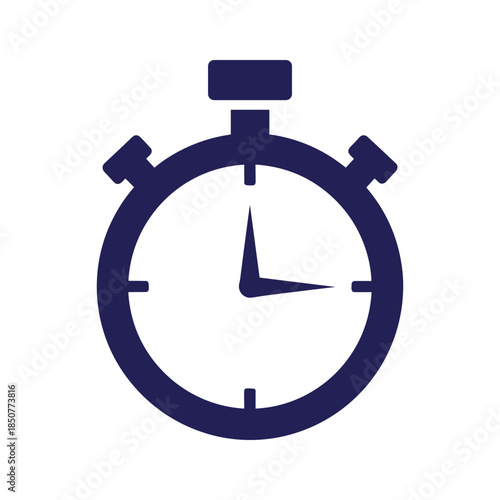Stopwatch icon in dark blue on white background