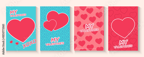 Valentines Day greeting card Creative concept. Trendy minimalist design with hearts hand drawn doodle style and frames, valentine day template for promotional sale, background, banner or landing page.