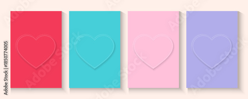 Valentines Day greeting card Creative concept. Trendy minimalist design with hearts hand drawn doodle style and frames, valentine day template for promotional sale, background, banner or landing page.
