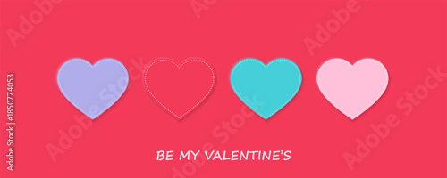 Valentines Day greeting card Creative concept. Trendy minimalist design with hearts hand drawn doodle style and frames, valentine day template for promotional sale, background, banner or landing page.